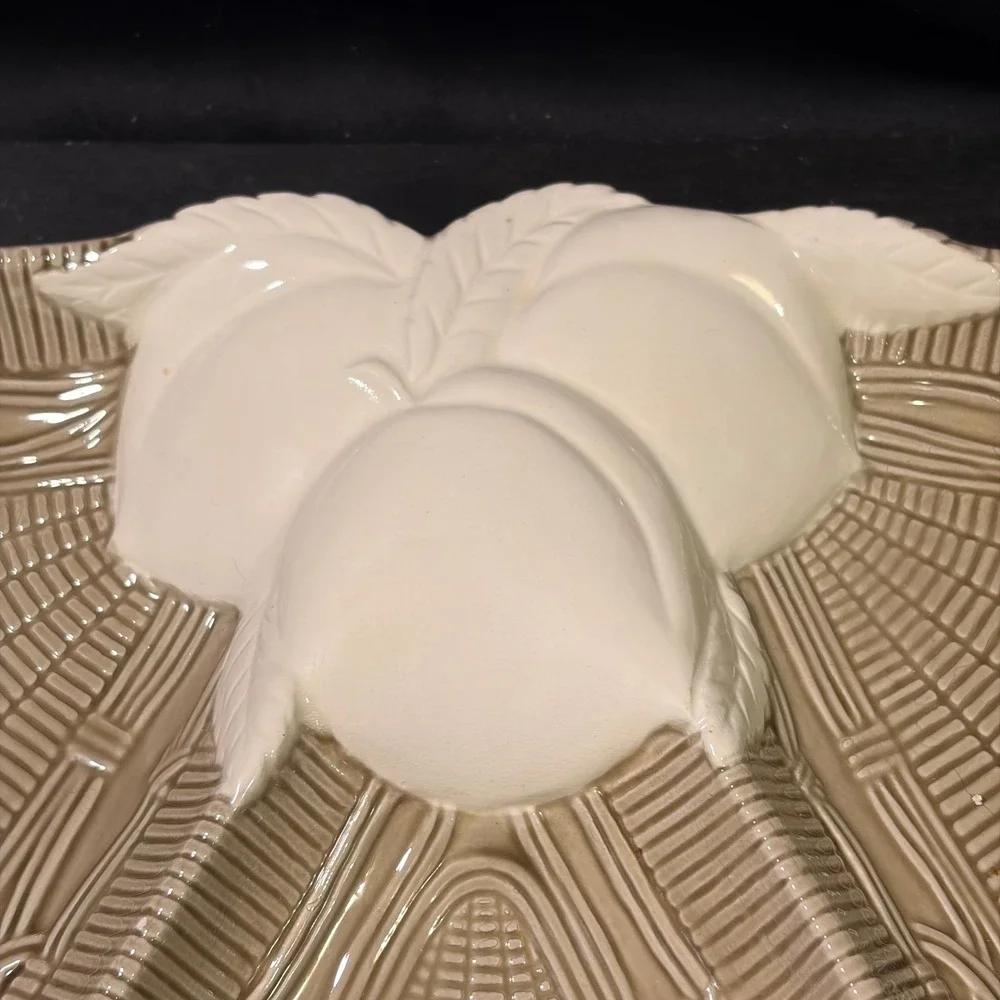 Vintage Georges Briard Ceramic Divided Serving Dish White Peaches Basketweave